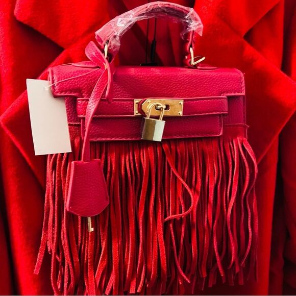 Fringed Red Satchel - Picture 4 of 4